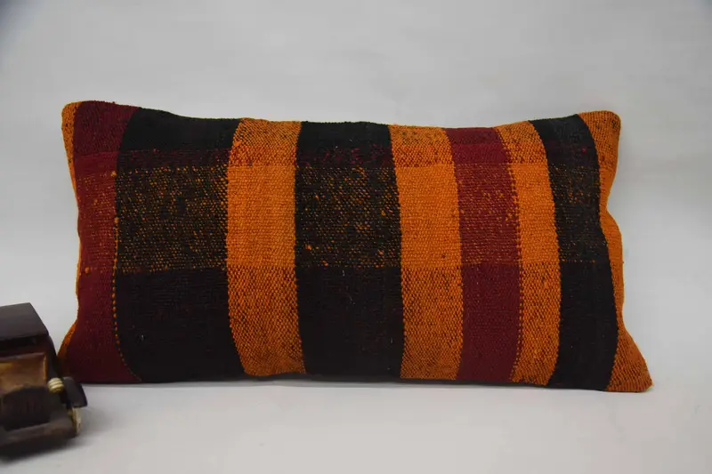 Kilim Cushion Sham, Pillow Cover, Handmade Throw Cushion Case, 12x24 Orange Cushion Case, Neutral Throw Pillow Case, Throw Kilim Pillow, Boho Pillow - 4