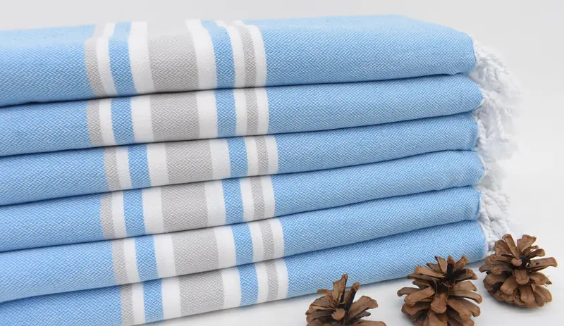 Bridal Blue Striped Turkish Organic Cotton Towel, 70x40 Inches