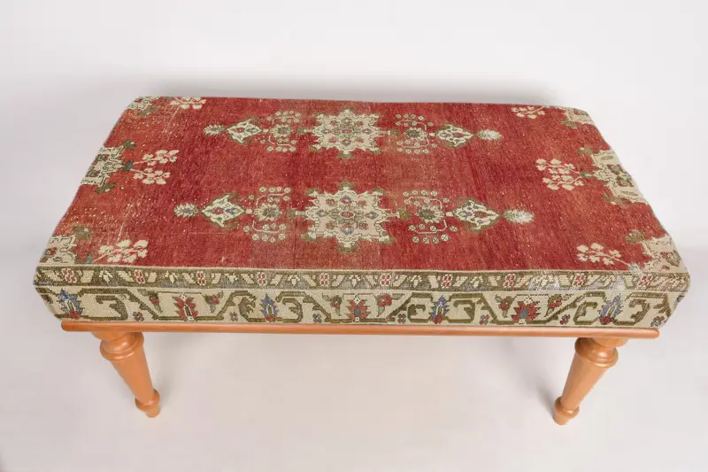 Modular Kilim-Inspired Ottoman Set, Red and Beige Wool Blend Ottoman
