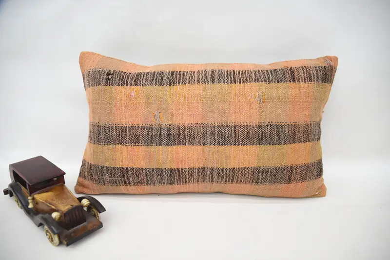 Vintage Striped Orange Pillow Sham, Moroccan 12x20 inch Cushion Cover - 1