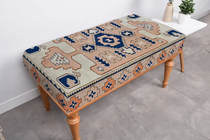 キリム風パターンのモジュール式ベージュオットマン、多用途オットマン