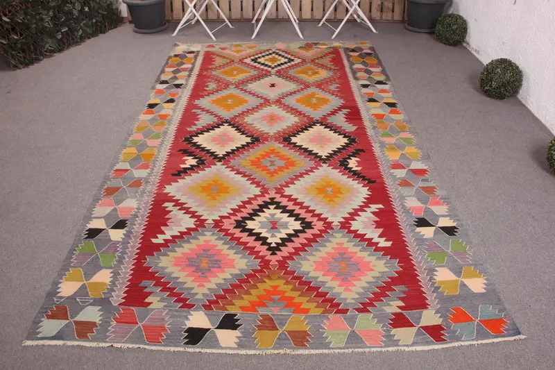 Alfombra Ombré roja hecha a mano, decoración elegante de 5,4x9,5 pies