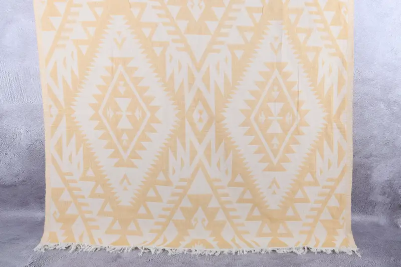 Beach Towel, Geometric Peshtemal Mustard Color, 40x75 Inches