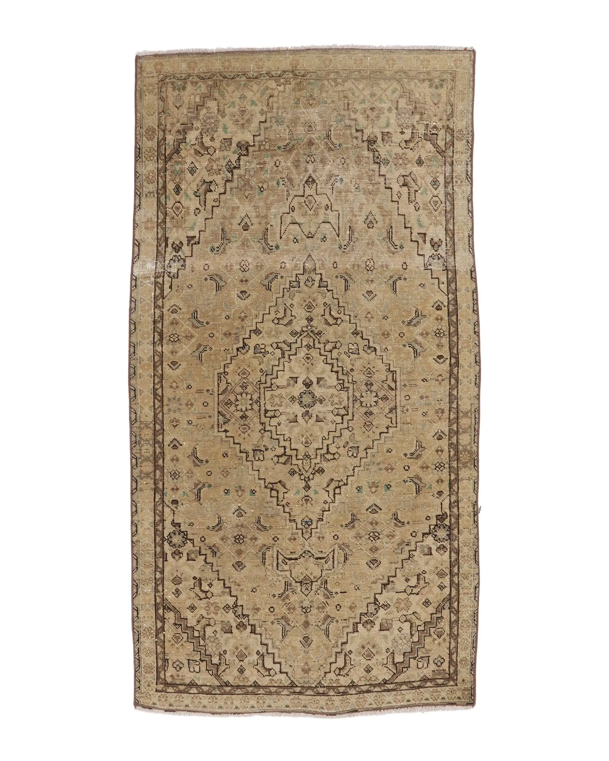 Türk Vintage Halı, 3.1x5.9 ft Accent Halı, Kahverengi Yeşil Masif Halı - 1