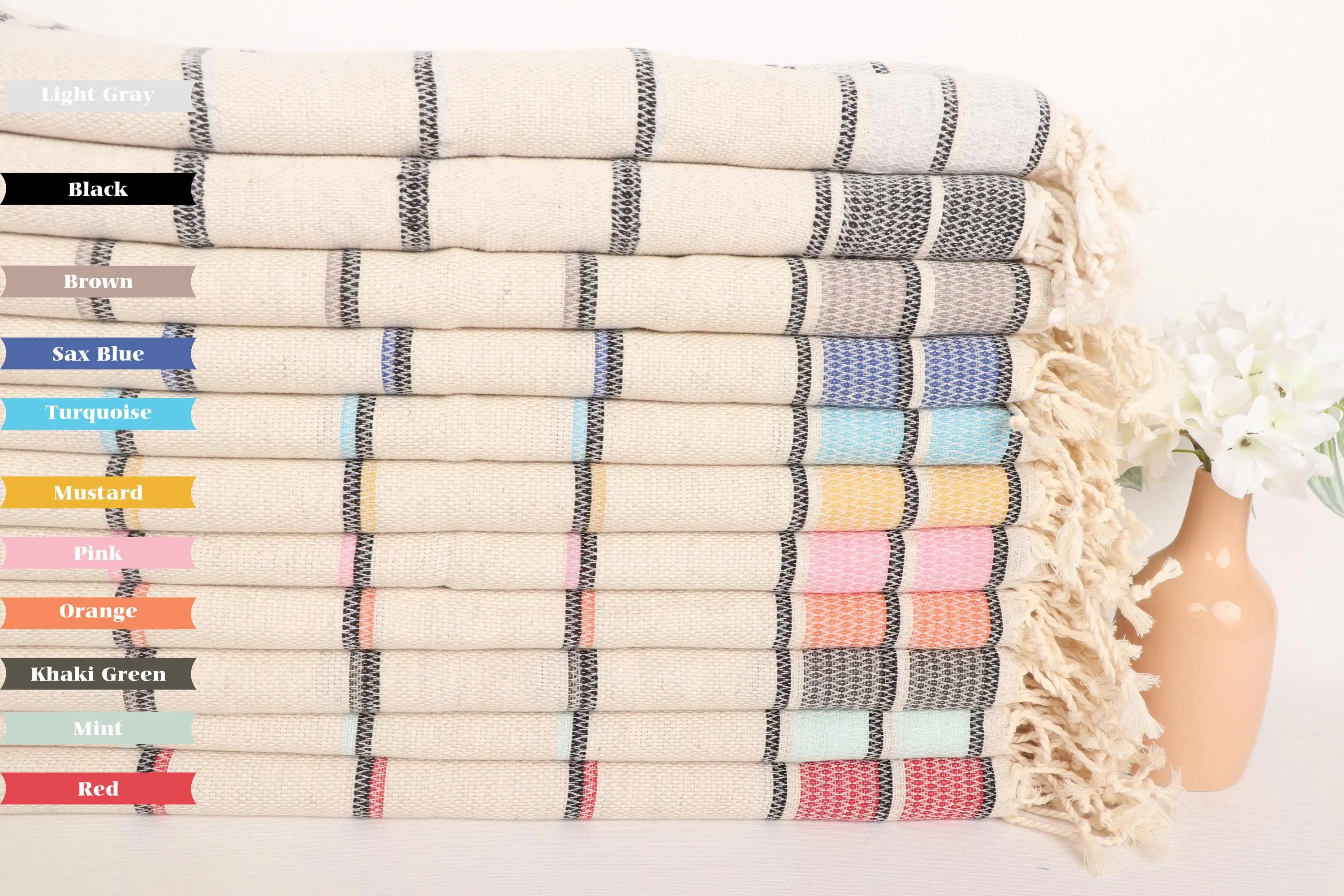 Turkish Tea Towel Striped Hand Towel Linen 20x40 - 1