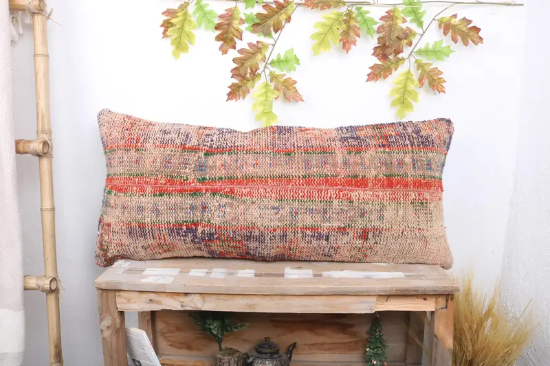 Ethnic Throw Pillow Cover, 16x36 Beige Pillow Case, Antique Pillows, Office Chair Cushion Case, Boho Pillow, Kilim Pillow, Pillow Case - 1