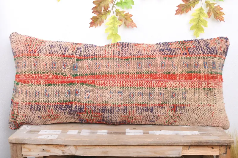 Ethnic Throw Pillow Cover, 16x36 Beige Pillow Case, Antique Pillows, Office Chair Cushion Case, Boho Pillow, Kilim Pillow, Pillow Case - 2