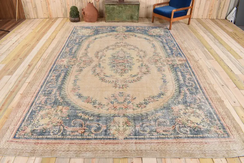 Bej & Mavi Kamuflaj Halı, 282x399 cm Şık Dekor