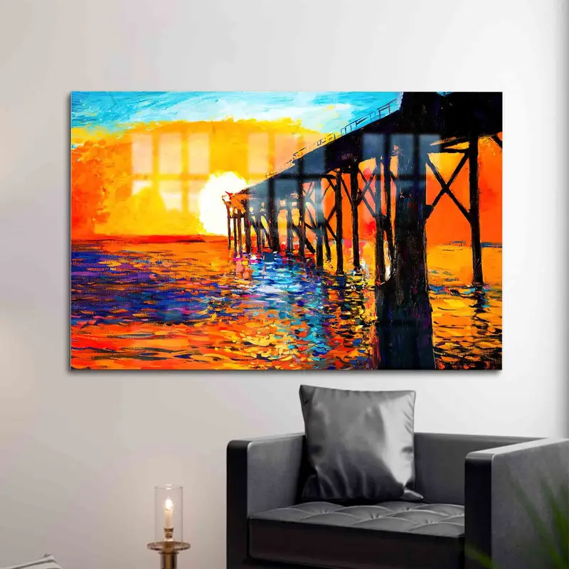 Vidrio impreso elegante: paisaje marino al atardecer para una decoración moderna