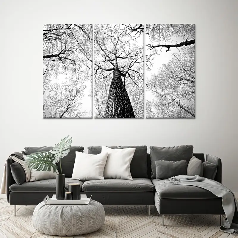 Tuval Baskı Zarif Siyah Beyaz Orman Manzaralı