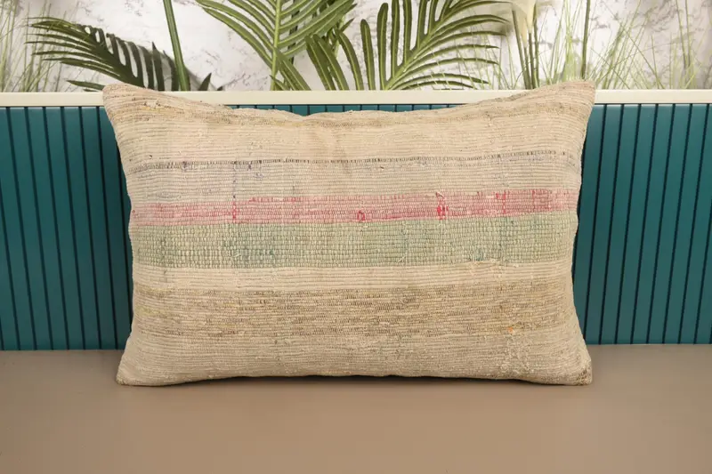 Turkish Pink Pillow Case, Striped 16x24 inch Antique Cushion Cover - 1