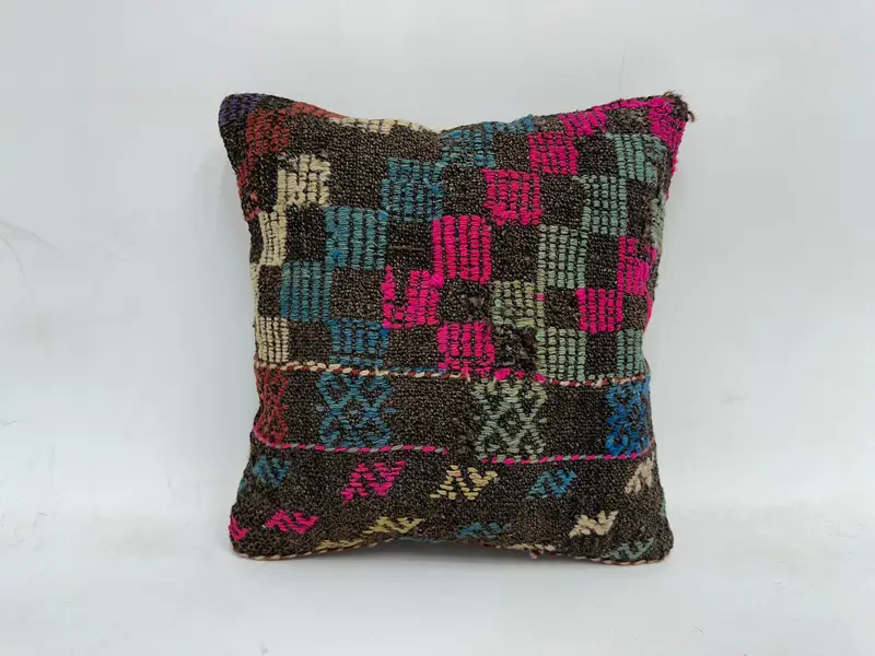 Gift Pillow, Home Decor Pillow, Cushion, 16x16 Brown Cushion Cover, Traditional Cushion, Retro Pillow Sham, Vintage Kilim Pillow - 1