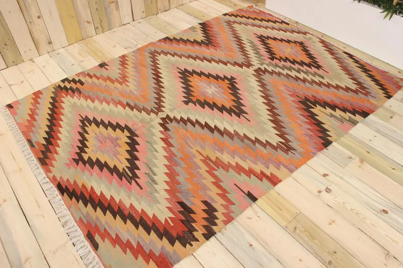 5.9x8.4 ft Large Turkish Rug, Orange Vintage Rug - 1
