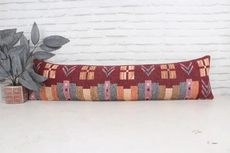 12x48 Red Cushion Case, Bed Pillow Case, Interior Designer Pillow, Shabby Chic Cushion, Cushion, Handmade Kilim Cushion, Antique Pillows - 1