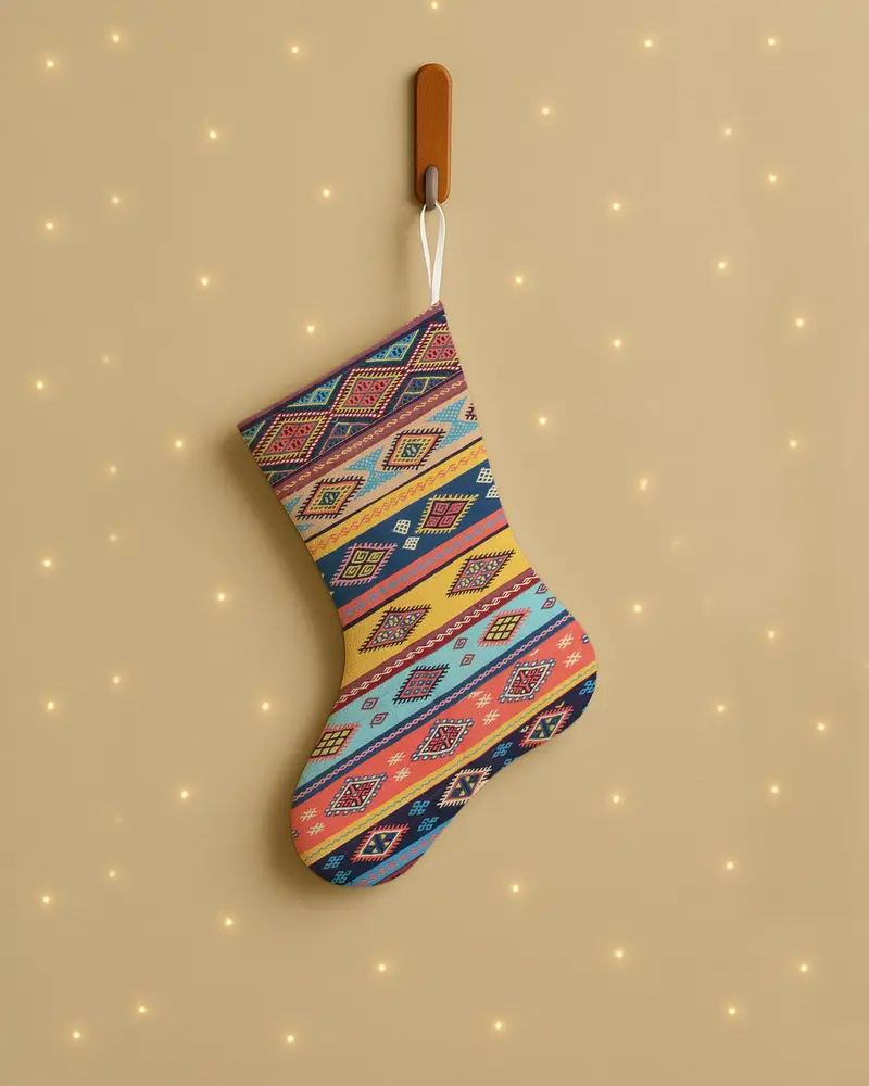 Gökkuşağı ve Sarı Noel Çorabı, Şenlikli Süs Desenli Çorabı