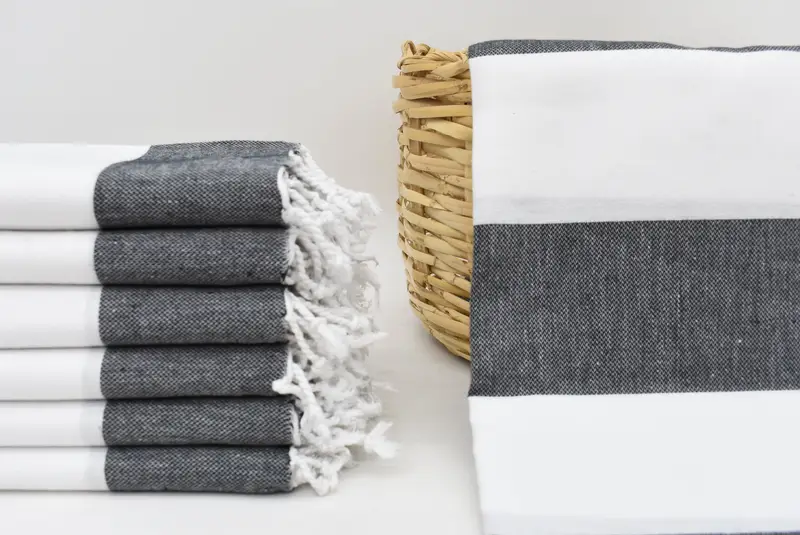 Beach Towel Organic Cotton Black-White Stripe, 70x40 Inches