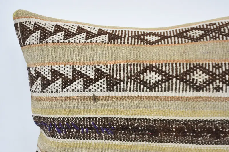Boho Pillow Sham Cover, Pillow Case, Kilim Pillow, 20x28 Beige Pillow Cover, Pillow for Sofa, Handmade Rug Seat Pillow - 2