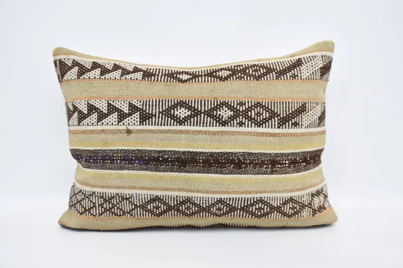 Boho Pillow Sham Cover, Pillow Case, Kilim Pillow, 20x28 Beige Pillow Cover, Pillow for Sofa, Handmade Rug Seat Pillow - 1