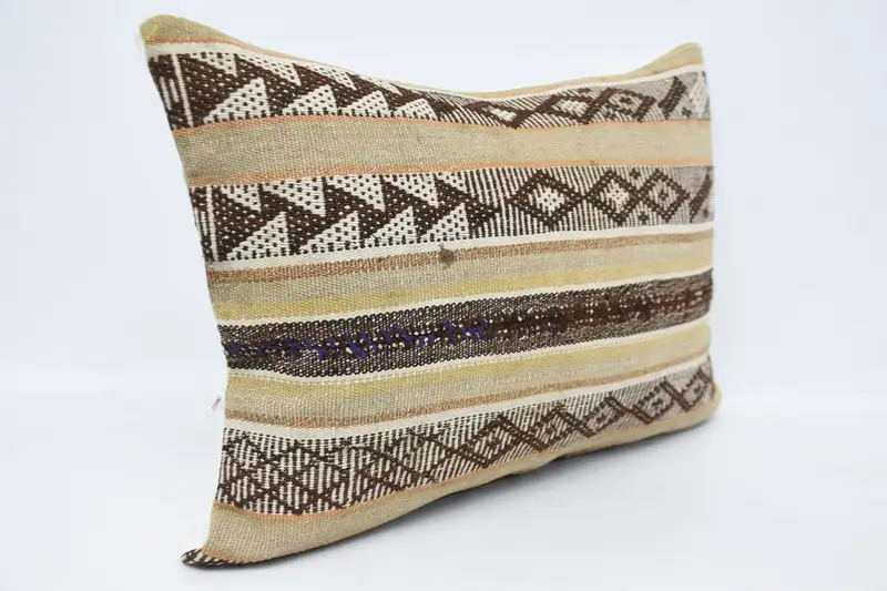 Boho Pillow Sham Cover, Pillow Case, Kilim Pillow, 20x28 Beige Pillow Cover, Pillow for Sofa, Handmade Rug Seat Pillow - 3