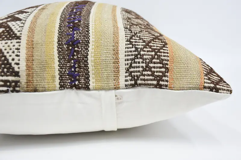Boho Pillow Sham Cover, Pillow Case, Kilim Pillow, 20x28 Beige Pillow Cover, Pillow for Sofa, Handmade Rug Seat Pillow - 5
