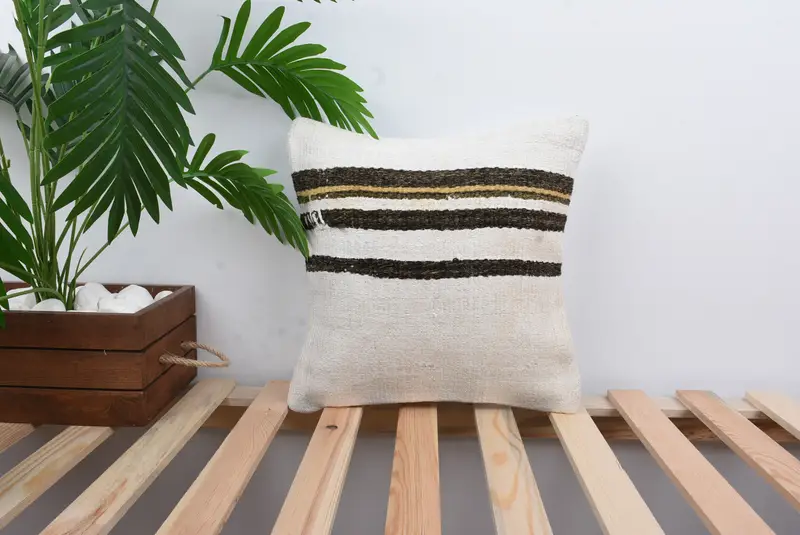 Boho Pillow Sham Cover, Boho Pillow, 14x14 White Pillow, Bolster Pillow Cover, Outdoor Bolster Pillow Sham, Chair Pillow, Cushion Case, Kilim Pillow - 1
