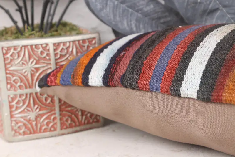 Ethnical Kilim Rug Pillow, Neutral Pillow, Handmade Kilim Cushion, Turkish Pillow, 8x16 Blue Cushion Cover, Cushion Cover - 7