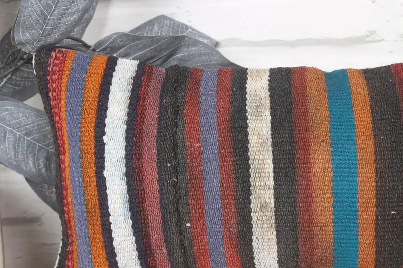 Ethnical Kilim Rug Pillow, Neutral Pillow, Handmade Kilim Cushion, Turkish Pillow, 8x16 Blue Cushion Cover, Cushion Cover - 2
