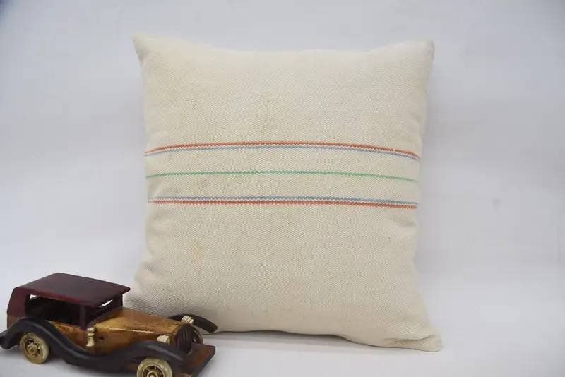 Kilim Pillow, Bolster Throw Pillow Sham, Authentic Pillow Cover, Kilim Pillow Cover, Pillow Case, 16x16 Beige Cushion, Pillow for Sofa - 5