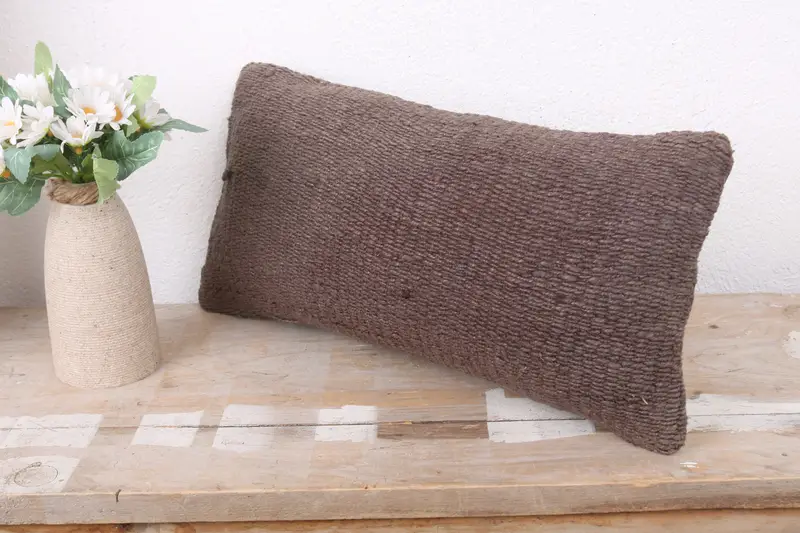 Cushion, Kilim Pillow Cover, Kilim Cushion Sham, 8x16 Brown Pillow Cover, Hippie Throw Cushion Case, Kilim Pillow, Decorative Bolster Pillow - 4