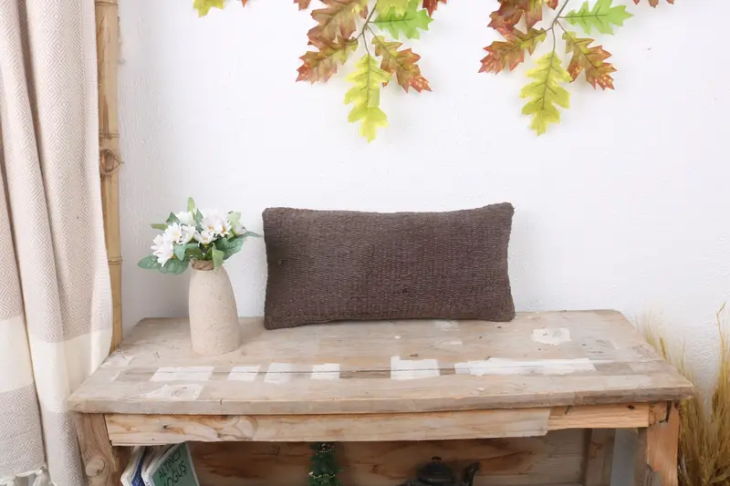 Cushion, Kilim Pillow Cover, Kilim Cushion Sham, 8x16 Brown Pillow Cover, Hippie Throw Cushion Case, Kilim Pillow, Decorative Bolster Pillow - 1