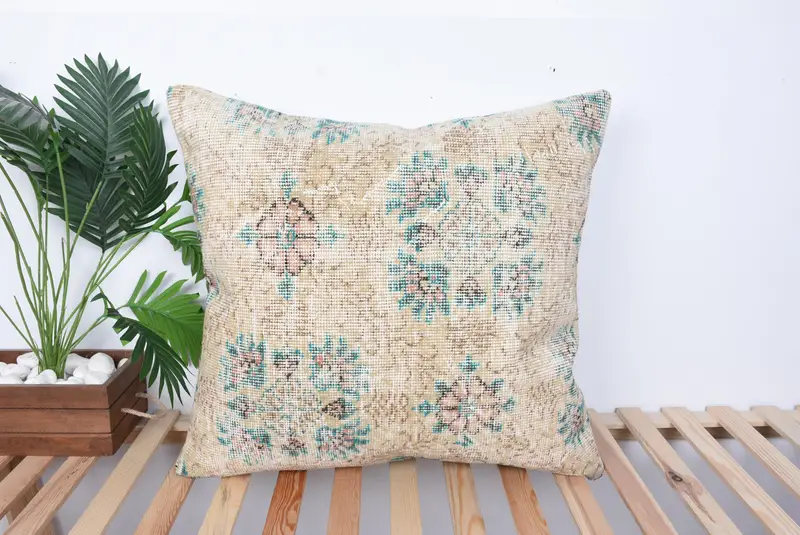 One Of A Kind Cushion Case, Turkish Pillow, 28x28 Beige Pillow Cover, Gift Pillow, Muted Pillow Sham, Cushion Cover, Home Decor Pillow - 1