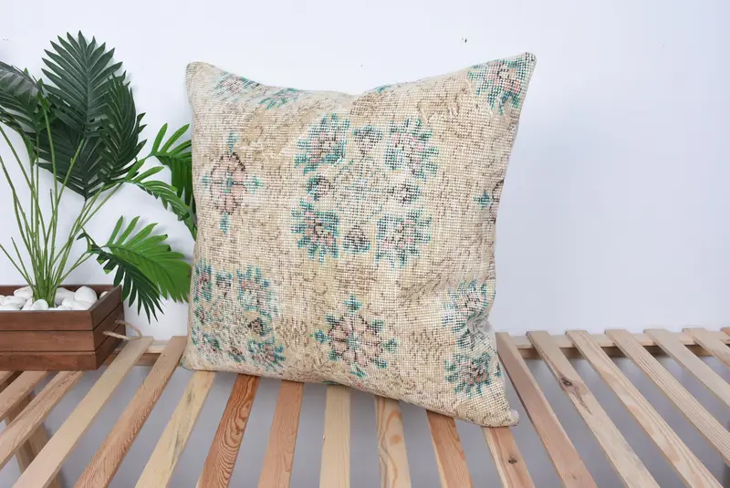One Of A Kind Cushion Case, Turkish Pillow, 28x28 Beige Pillow Cover, Gift Pillow, Muted Pillow Sham, Cushion Cover, Home Decor Pillow - 5