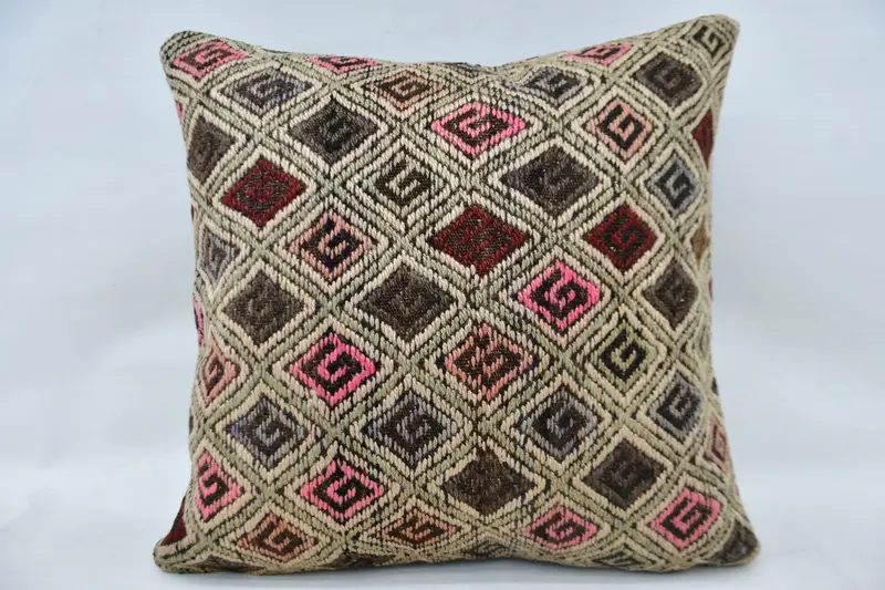 Sustainable Cushion Cover, 24x24 Beige Pillow Case, Pillow Cover, Vintage Kilim Throw Pillow, Sofa Cushion Case, Kilim Cushion Sham, Turkish Pillow - 4