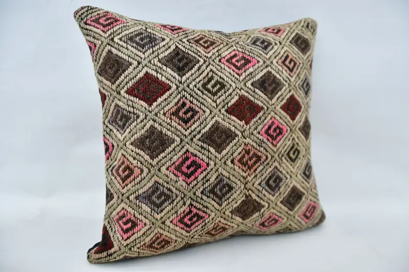 Sustainable Cushion Cover, 24x24 Beige Pillow Case, Pillow Cover, Vintage Kilim Throw Pillow, Sofa Cushion Case, Kilim Cushion Sham, Turkish Pillow - 3