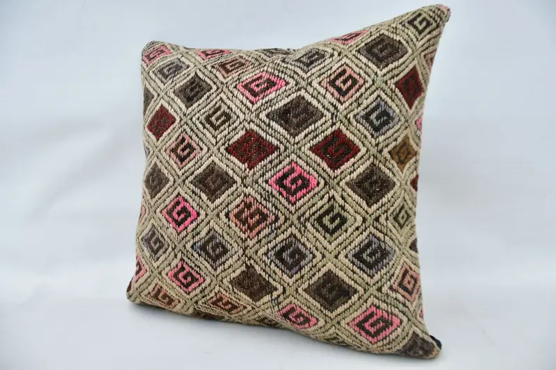 Sustainable Cushion Cover, 24x24 Beige Pillow Case, Pillow Cover, Vintage Kilim Throw Pillow, Sofa Cushion Case, Kilim Cushion Sham, Turkish Pillow - 5
