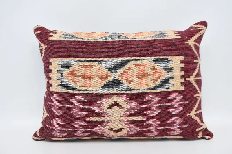 Throw Euro Sham, 20x28 inch Geometric TexturedRed Moroccan Wool Cushion Case - 1