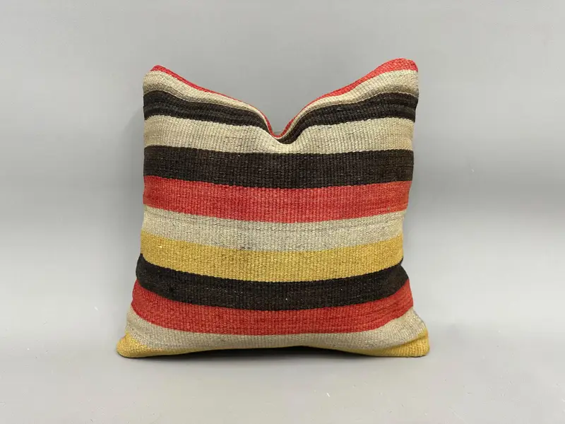 Handwoven Pillow Cover Pillow Cover, Gift Pillow, Kilim Pillow Cover, Cushion Case, Boho Pillow Sham Cover, 18x18 Red Pillow Cover - 1