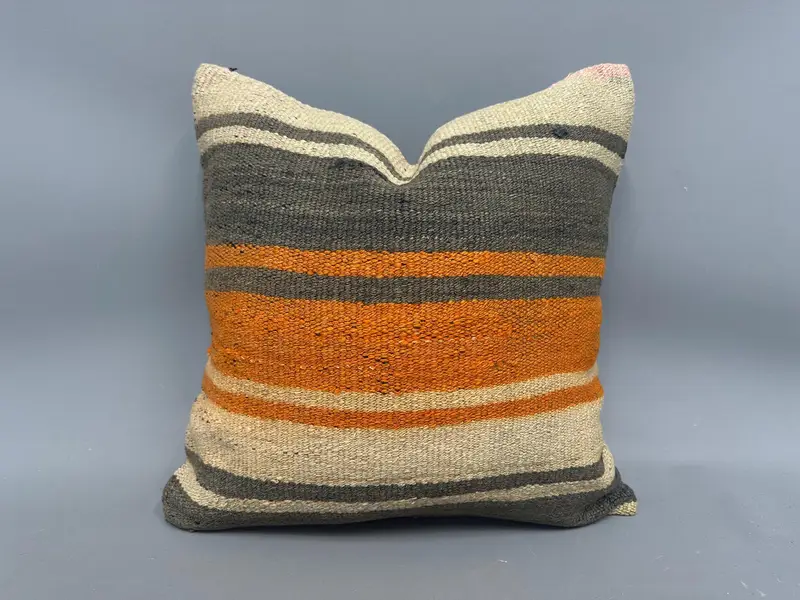 Car Cushion Cover, Kilim Rug Pillow Case, Pillow for Sofa, Vintage Pillow, Pillow Cover, 20x20 Orange Cushion Case, Handmade Kilim Cushion - 1