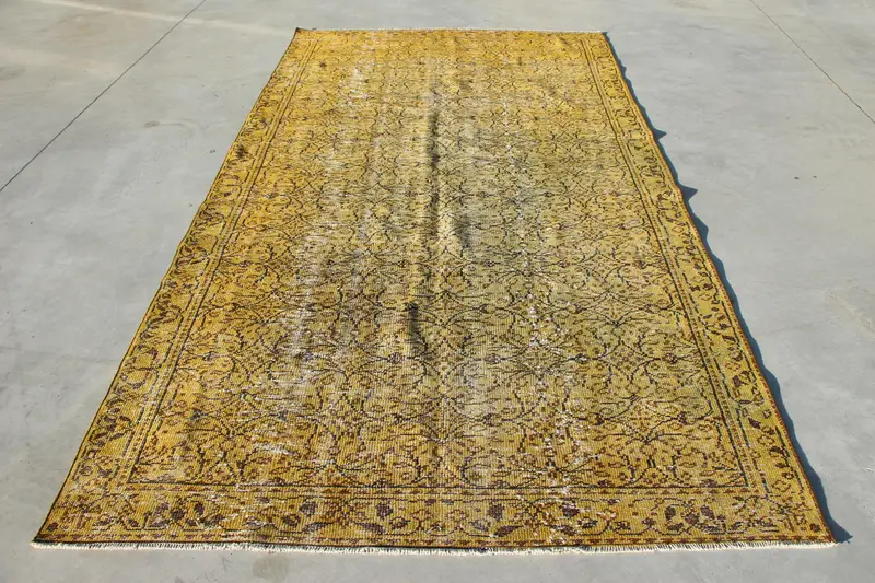 5.6x10.5 ft Halı, Vintage Türk Halısı, Sarı Kahverengi Fas Yün Halısı - 1