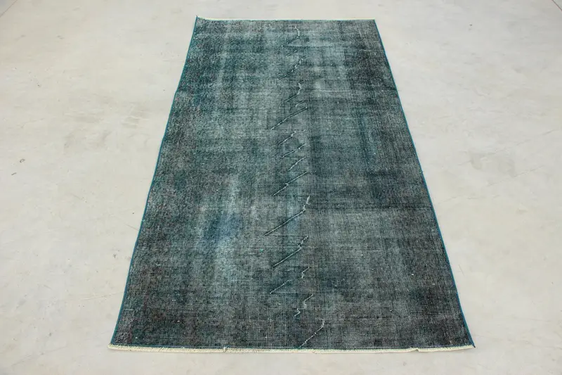 Alfombra vintage turca, alfombra Oushak de 3,5x6,6 pies, alfombra de plantas y árboles con acento azul - 1