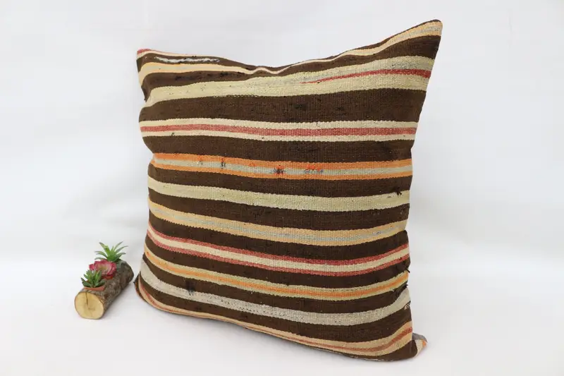 Kilim Pillow Cover, Aesthetic Pillow Sham, Turkish Kilim Pillow, Boho Pillow, Cushion, Lounge Throw Pillow Cover, 32x32 Brown Pillow Cover - 5