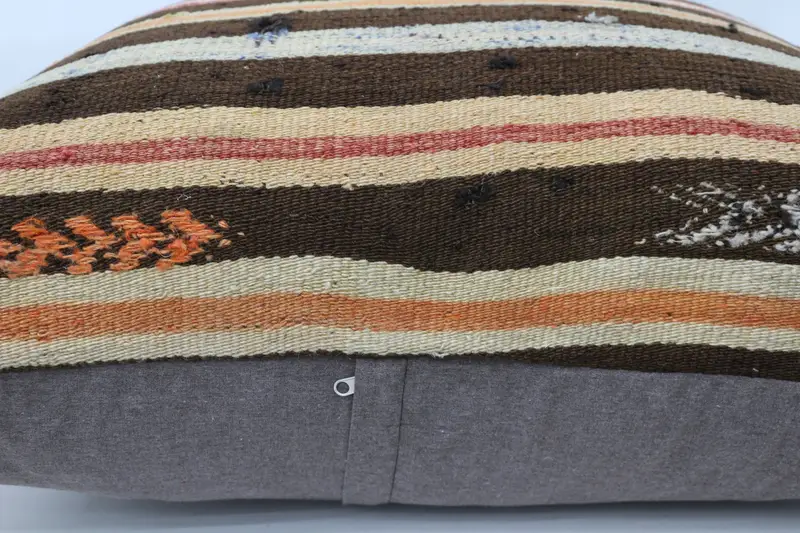Kilim Pillow Cover, Aesthetic Pillow Sham, Turkish Kilim Pillow, Boho Pillow, Cushion, Lounge Throw Pillow Cover, 32x32 Brown Pillow Cover - 6
