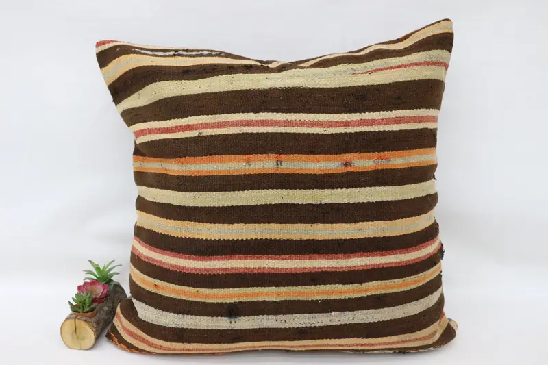 Kilim Pillow Cover, Aesthetic Pillow Sham, Turkish Kilim Pillow, Boho Pillow, Cushion, Lounge Throw Pillow Cover, 32x32 Brown Pillow Cover - 1