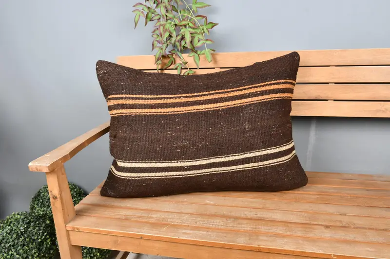 20x28 Brown Cushion Case, Cushion Cover, Christmas Cushion Case, Vintage Kilim Throw Pillow, Turkish Kilim Pillow, Boho Pillow Sham Cover - 1