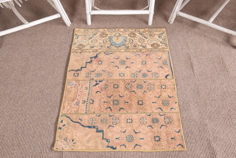 2.3x3.3 ft Vintage Halı, Türk Küçük Halı, Mavi Puantiyeli Yün Halı - 1