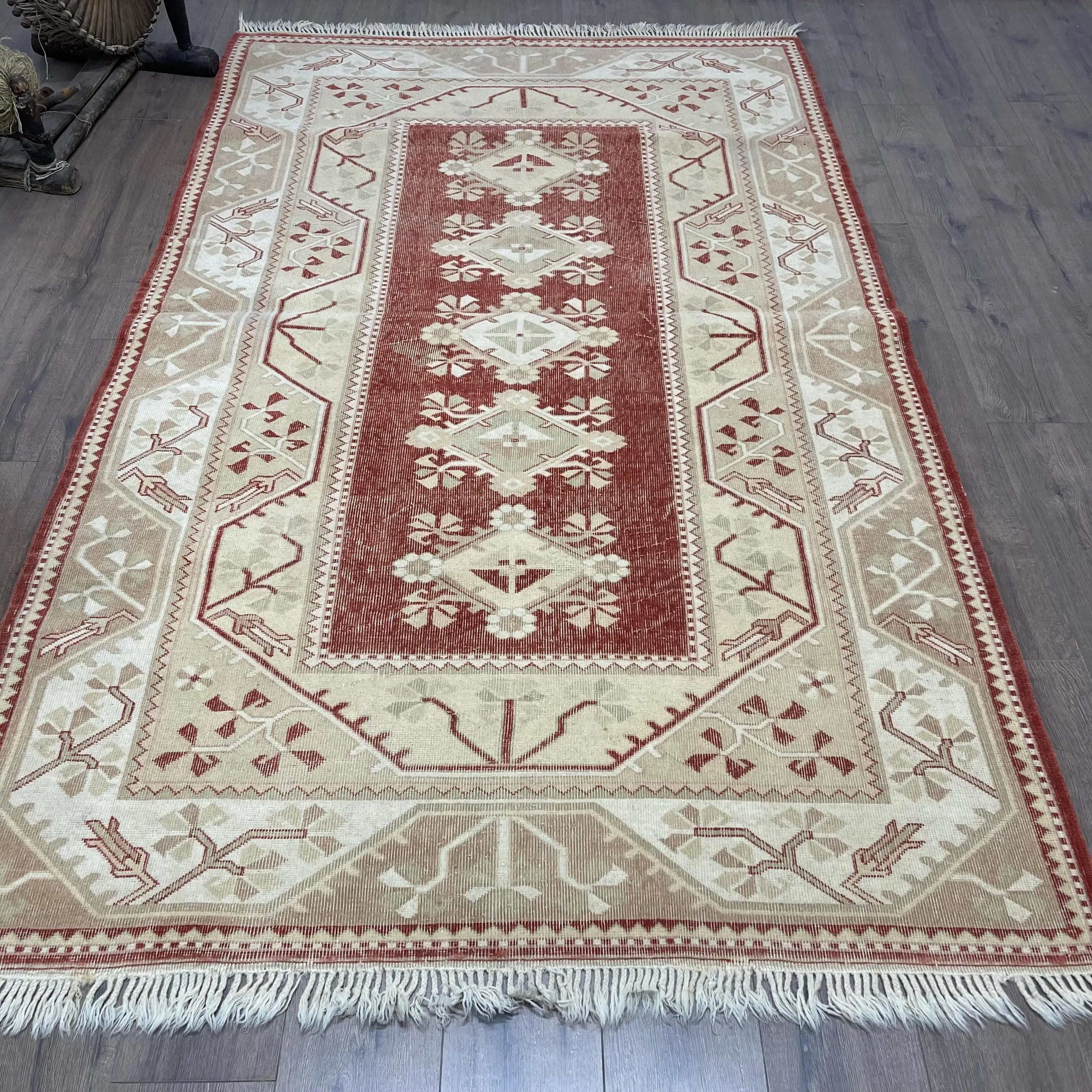 5,1 x 8,4 Fuß großer türkischer Vintage-Teppich, roter südwestlicher Wollteppich - 1