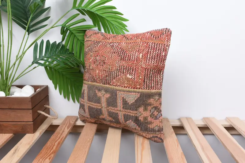 Pillow for Couch, 14x14 Brown Cushion Case, Throw Kilim Pillow, Bolster Pillow Sham, Cushion Cover, Gift Pillow, Neutral Throw Cushion Case - 5