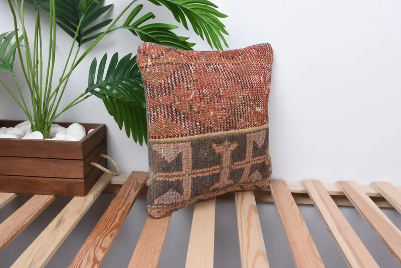 Pillow for Couch, 14x14 Brown Cushion Case, Throw Kilim Pillow, Bolster Pillow Sham, Cushion Cover, Gift Pillow, Neutral Throw Cushion Case - 4