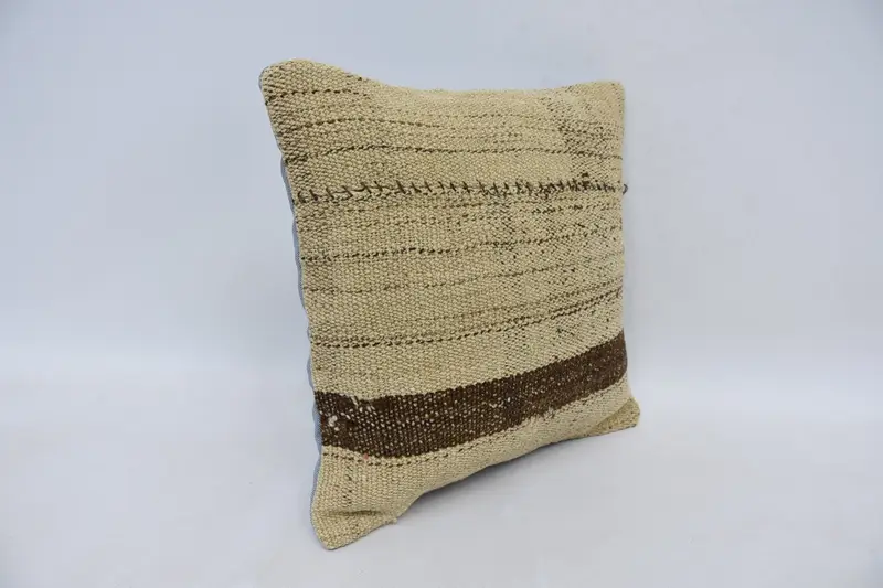 Boho Pillow Sham Cover, Pillow Case, Wool Kilim Pillow Pillow Case, Boho Pillow, 14x14 Beige Cushion Case, Vintage Kilim Pillow - 3