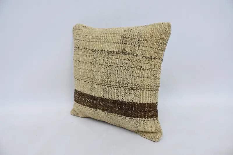 Boho Pillow Sham Cover, Pillow Case, Wool Kilim Pillow Pillow Case, Boho Pillow, 14x14 Beige Cushion Case, Vintage Kilim Pillow - 4